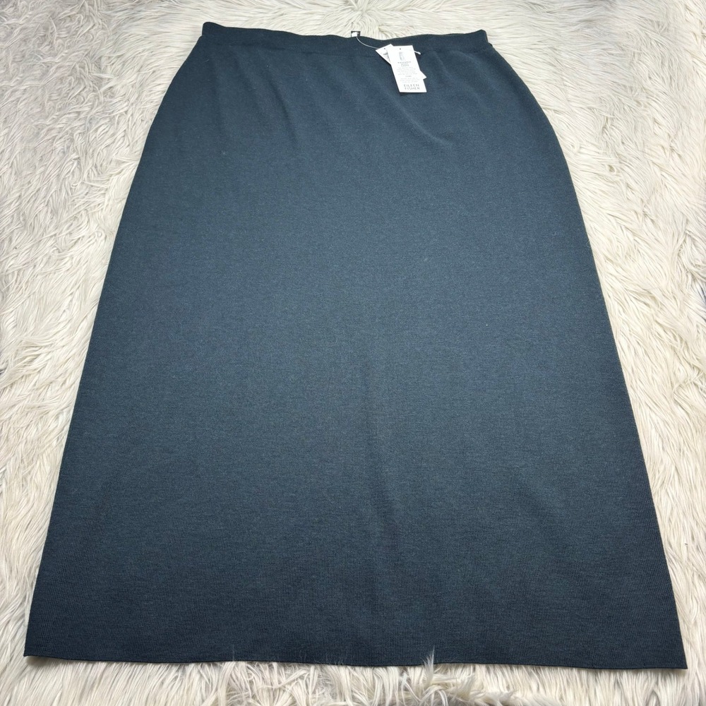 NWTWF Eileen Fisher Women's 3X Dark Green Wool Crepe Maxi Skirt Minimalist